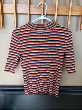 Madewell Striped Knit Tee in Orange, Navy & Cream